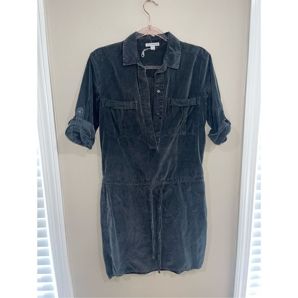 Standard James Perse Lightweight Gray Corduroy 3/4 Sleeve Dress Drawstring Waist